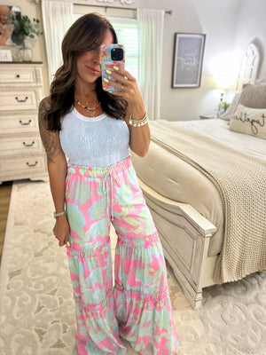 Finch Woven Floral Print Tiered Palazzo Pants