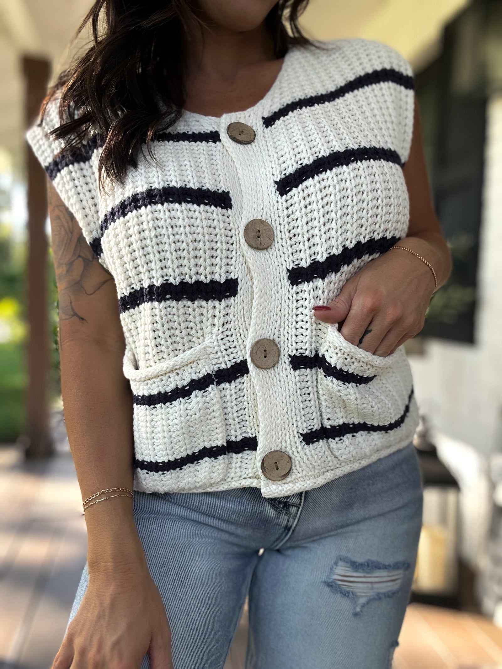Stacy Button Down Sweater Vest - Ivory