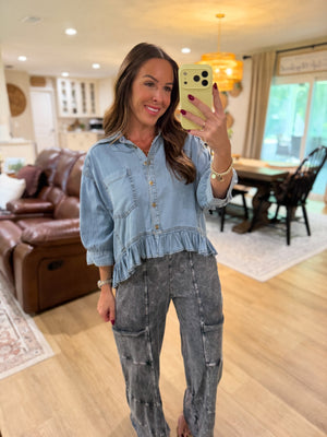 Mallory Ruffle Hem Denim Top