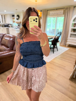 Millie Smocked Chambray Top - Dark