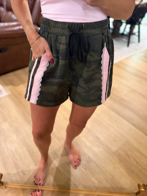 Ainsley Camo Lace Detail Lounge Shorts