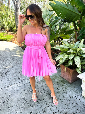 Clear Your Mind Pleated Tube Mini Dress - Pink
