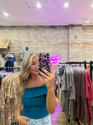 Kai Off Shoulder Knit Crop Top - Teal