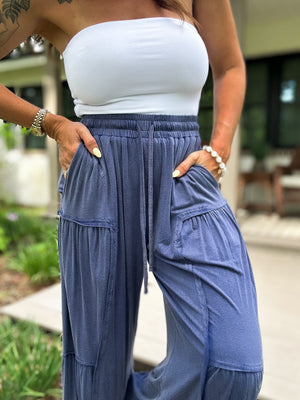 Arabella Mineral Washed Tiered Wide Leg - Denim