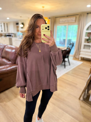 Jonnie Oversized Stone Washed Pullover - Brown