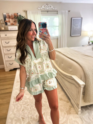 Abigail Floral Mallard Zip-Up Patchwork Top