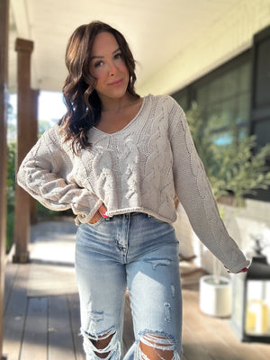 Rachel Renee Cable Knit Sweater- Taupe