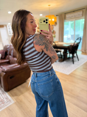 Randi Striped Square Neck Crop Top - Brown
