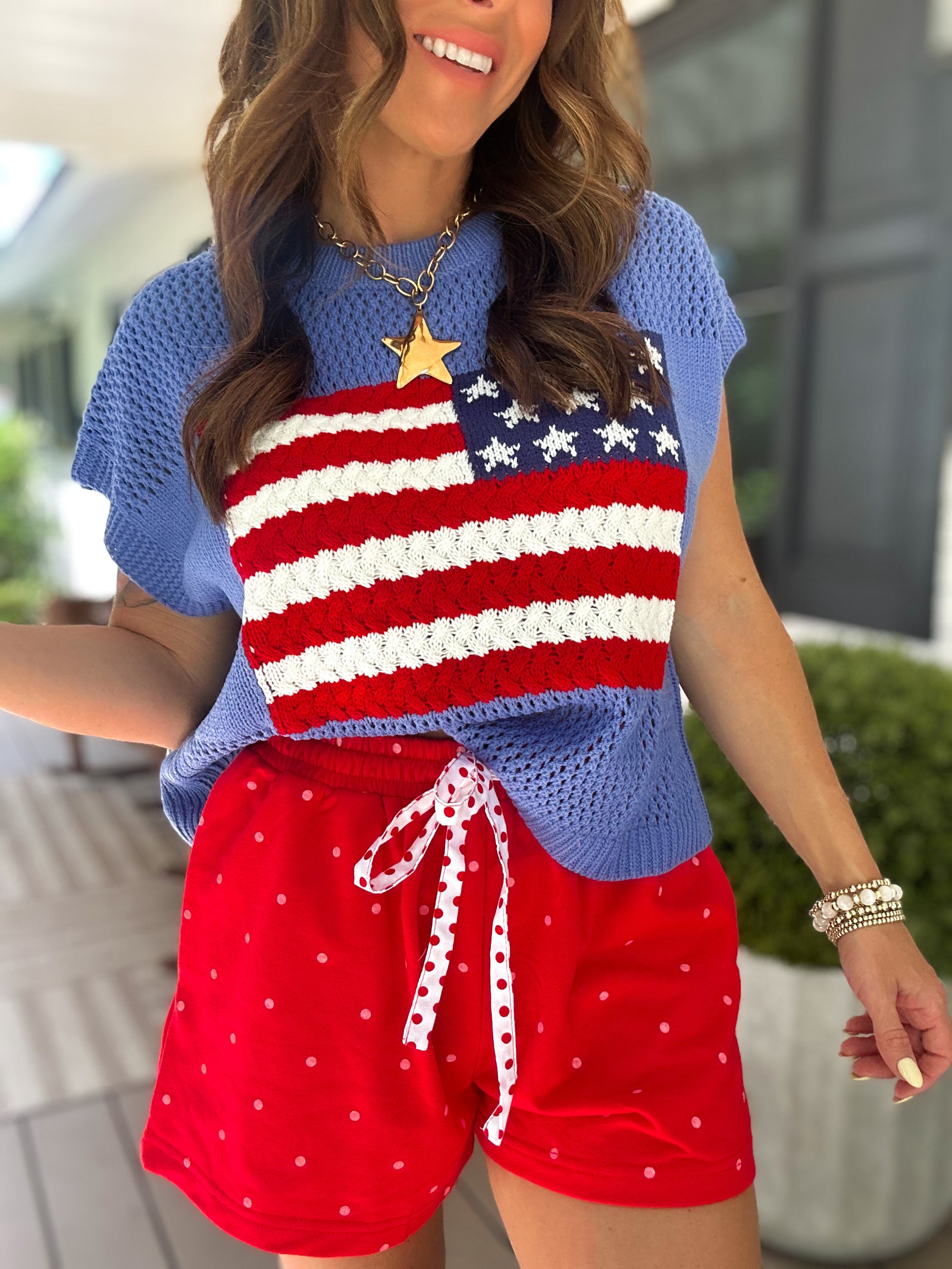 Raised On Freedom Open Stitch Sweater Top