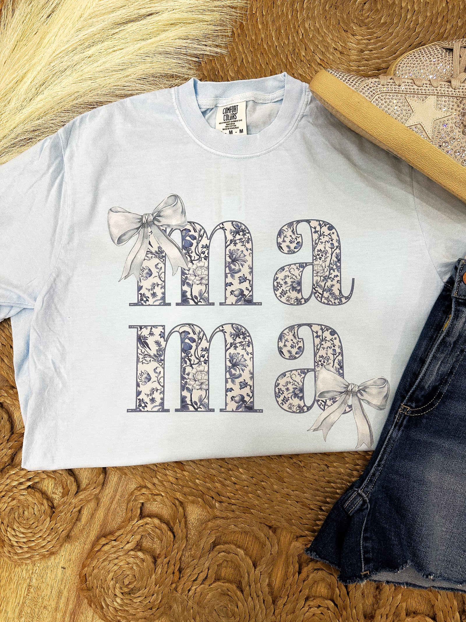 Mama Toile Bow Comfort Colors Tee