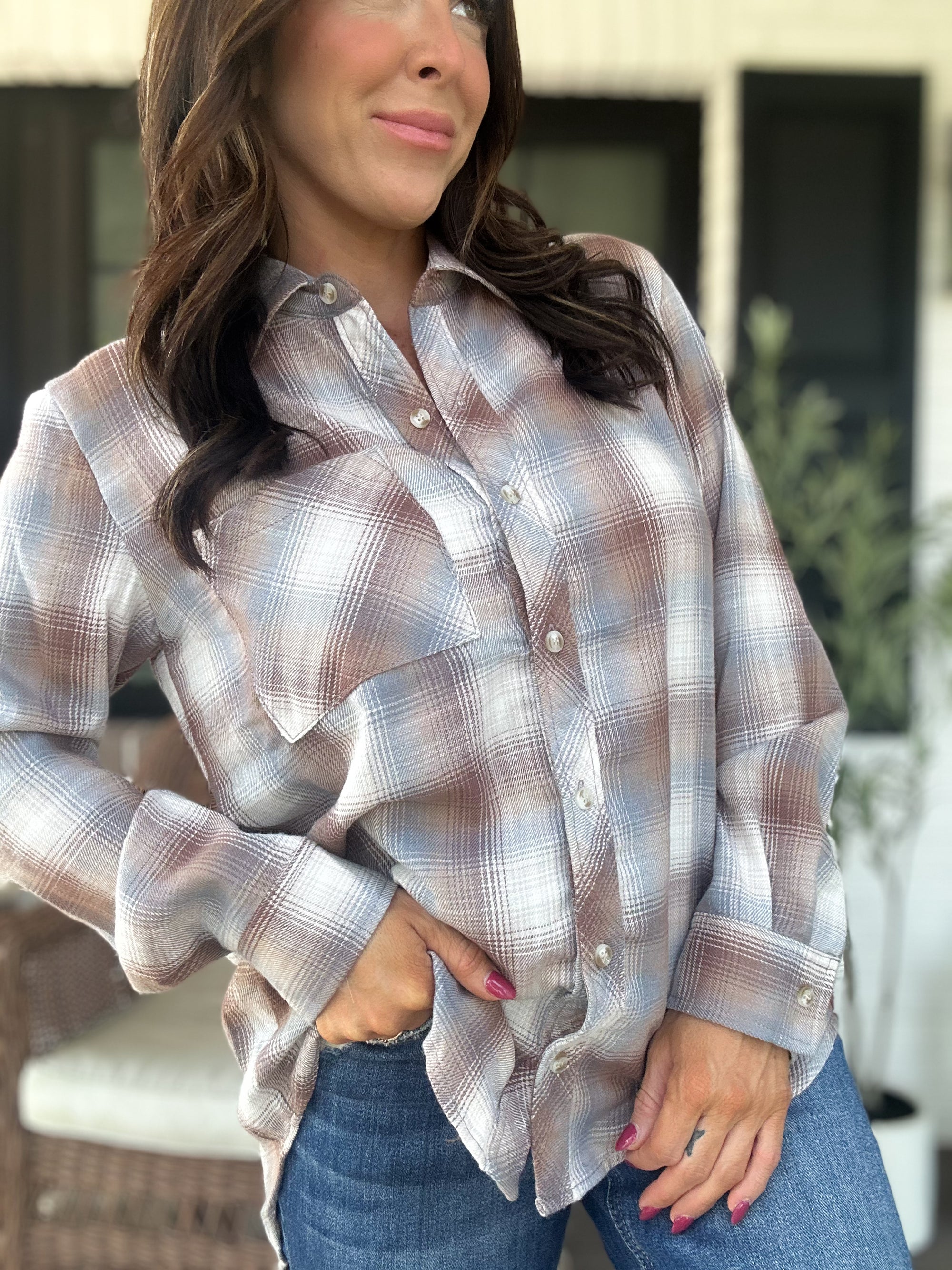 Can't Live Without You Flannel Top- Mocha
