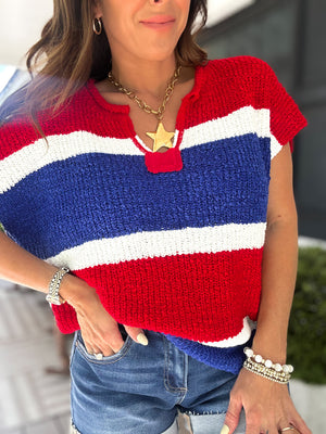 Juliana Color Block Textured Sweater Top - Red/Royal