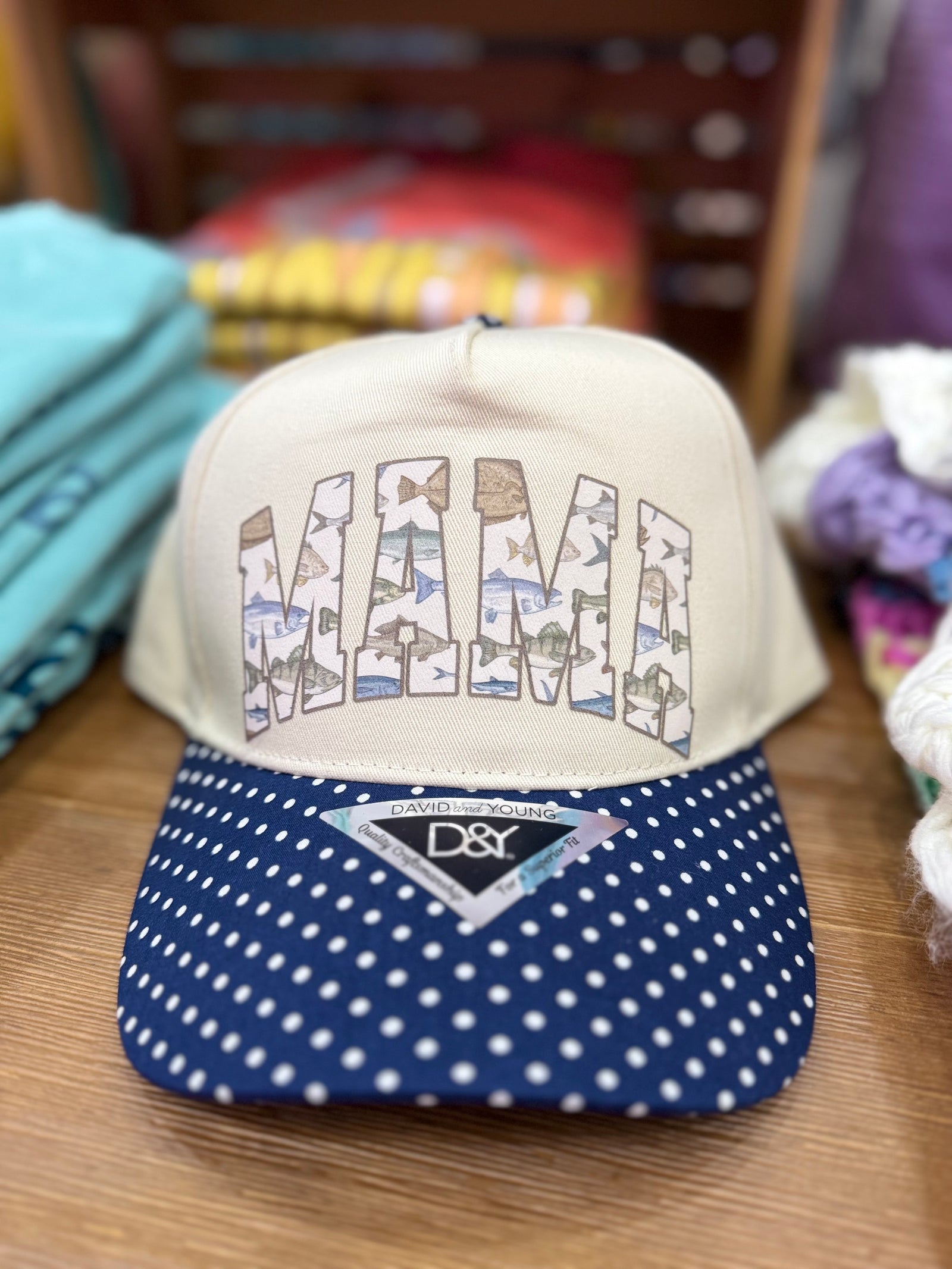 Fishin’ Mama Blue Polka Dot Trucker Hat