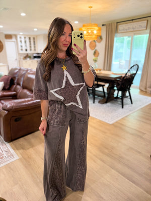 Kyleigh Leopard Lace Star Top - Ash Oak