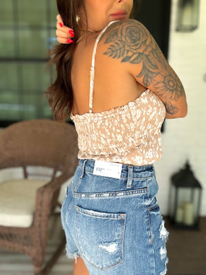 Kayden High Rise Distressed Denim Shorts