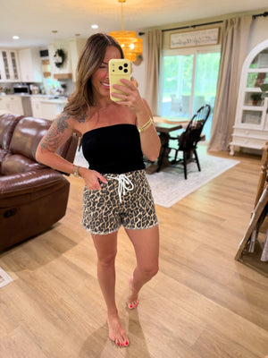 Daniella High Rise Leopard Drawstring Shorts