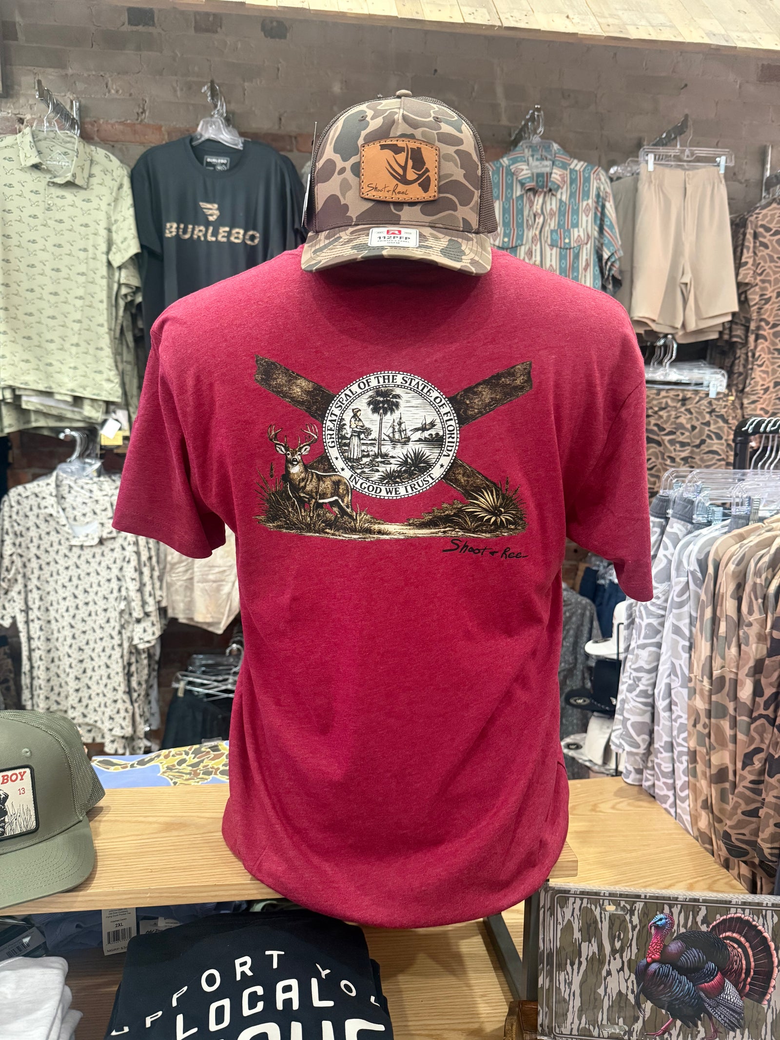 Shoot & Reel FL Flag/Deer Tee - Red
