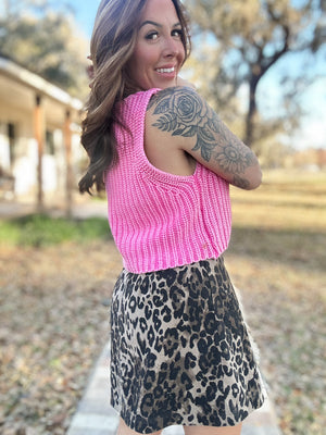 Willow Sleeveless Sweater Top - Hot Pink