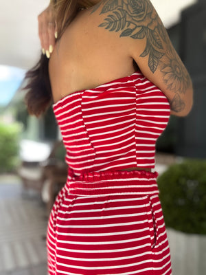 Darla Striped Jersey Knit Tube Top - Red