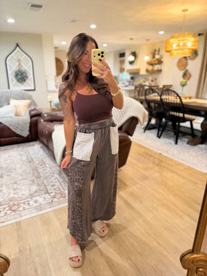 Paityn Mineral Washed Leopard & Lace Cropped Pants