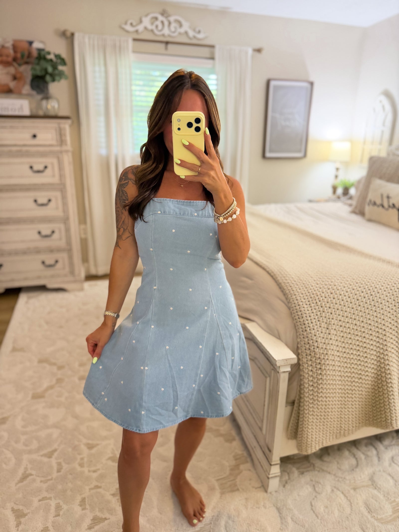 Justice Denim Polka Dot Spaghetti Strap Dress