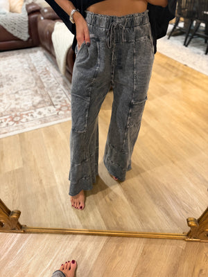 Jessica Mineral Washed Wide Leg Pants - Ash Black