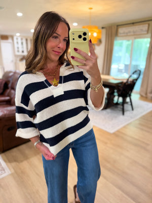 Brewer Wide Stripe Split Neck Slouchy Sweater