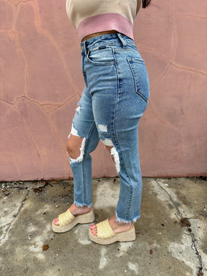 Bailey High Rise Distressed Straight Crop Jeans