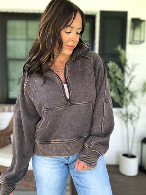 Remi Acid Washed Half Zip Fleece - TEN COLORS