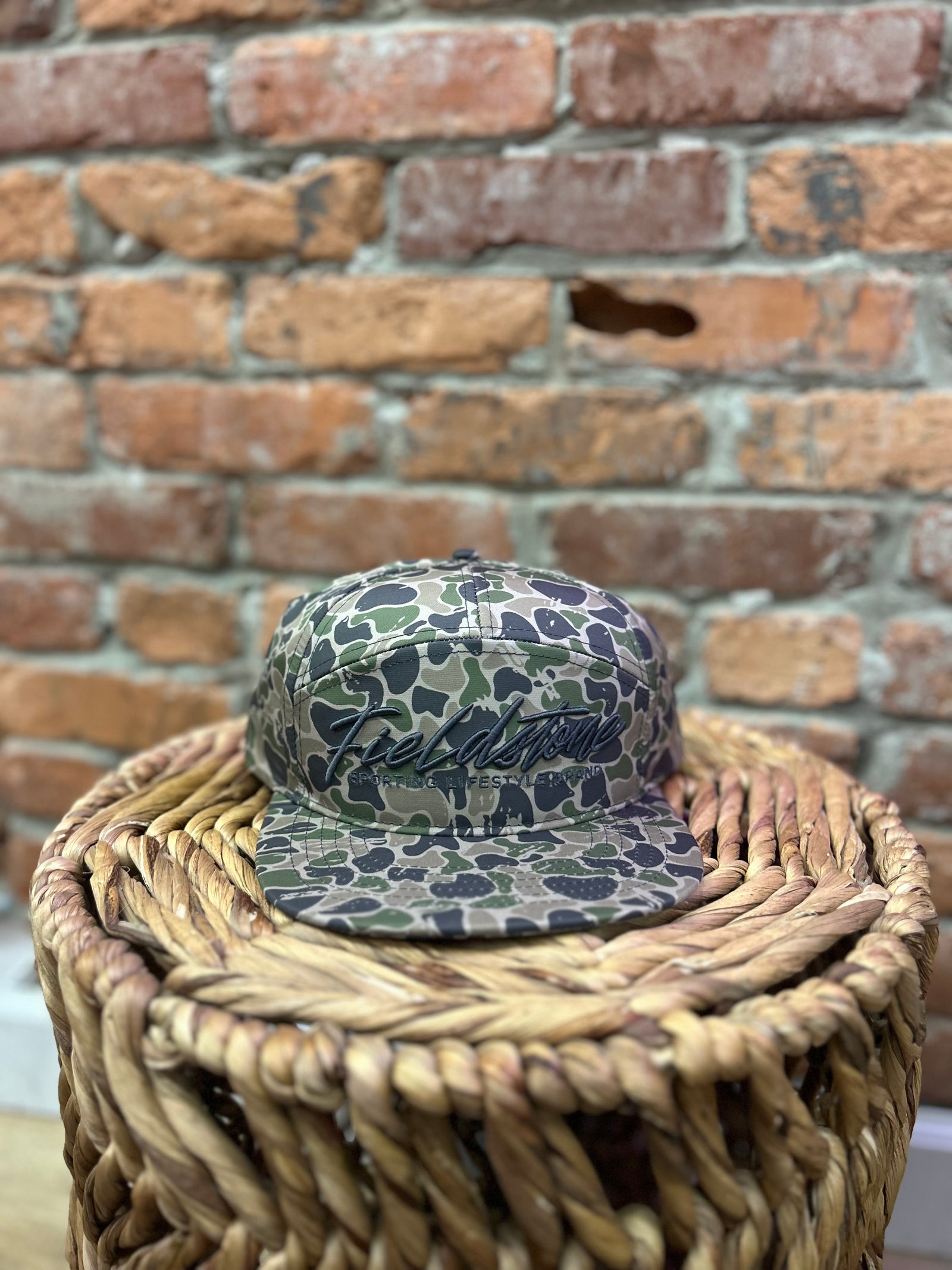 7 Panel Full Backwoods Camo Grey Logo Hat