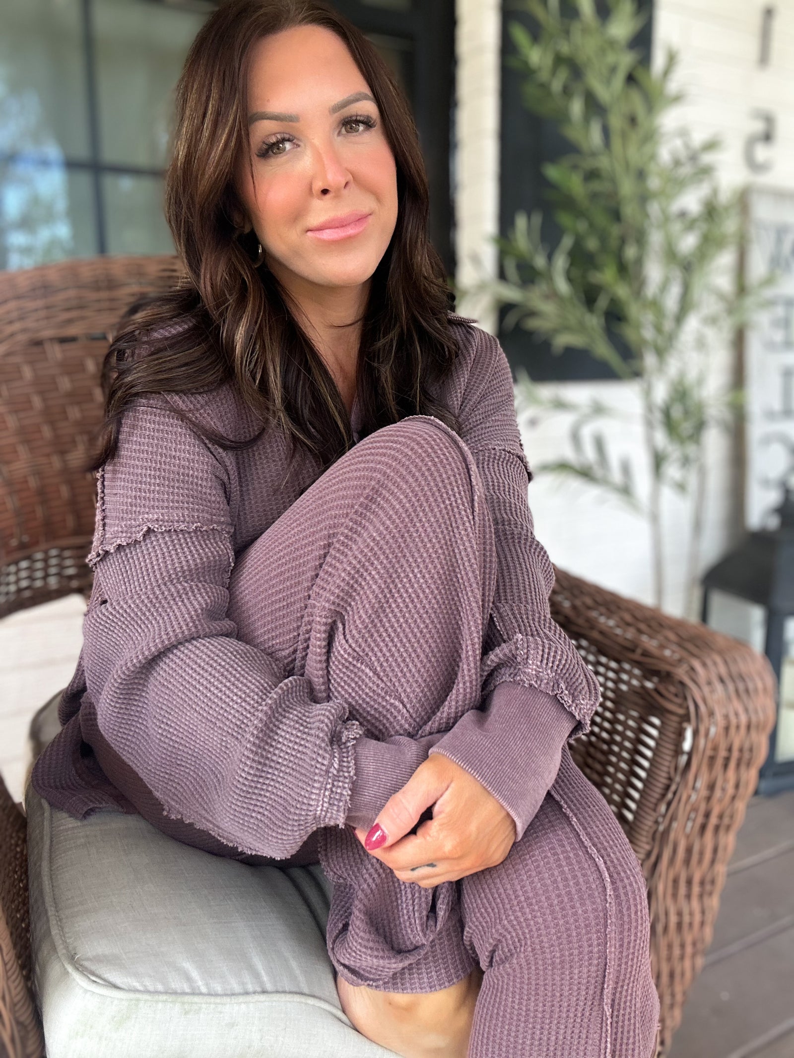 Kelly Mineral Washed Waffle Knit Tunic - Cherry