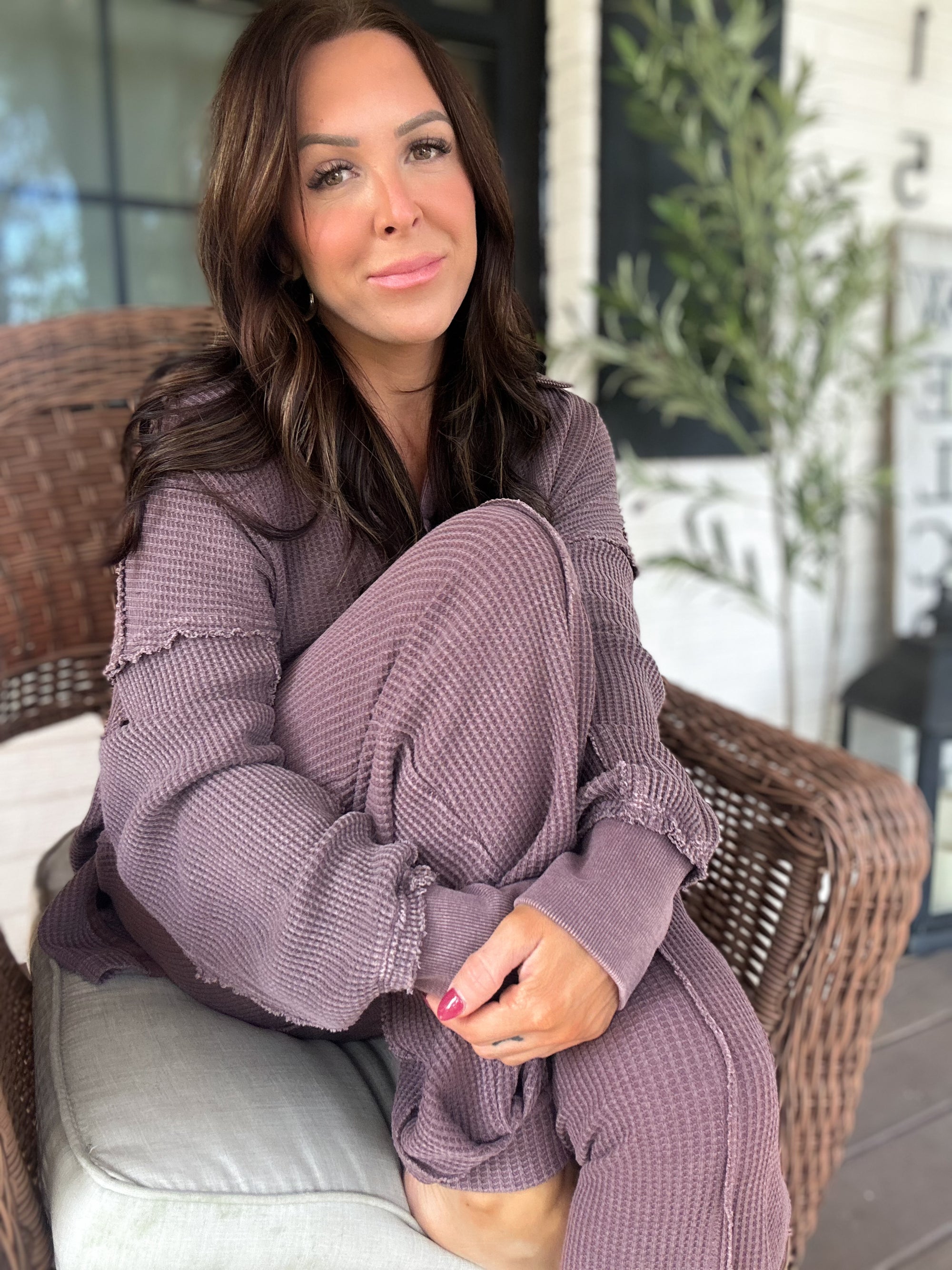 Kelly Mineral Washed Waffle Knit Tunic - Cherry