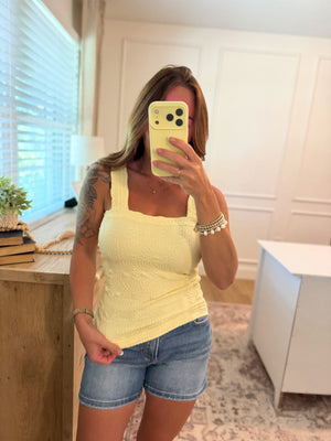 Clara Lace Textured Square Top - Banana