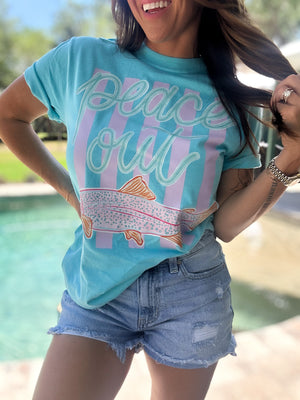 Peace Out Trout Comfort Colors Tee - Sapphire