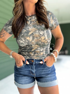Nola Dark Woodland Camo Jersey Baby Tee