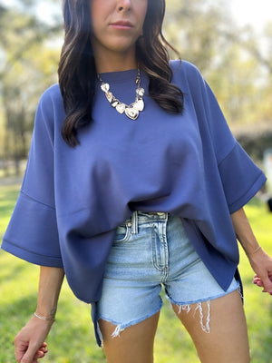 DOORBUSTER - Karli Side Slit Top - Blue Indigo