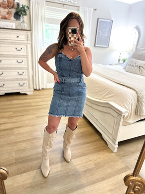 For What It's Worth Sweetheart Denim Dress