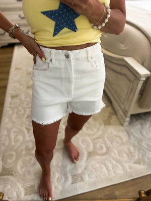 Chesney Comfort Stretch White Denim Shorts
