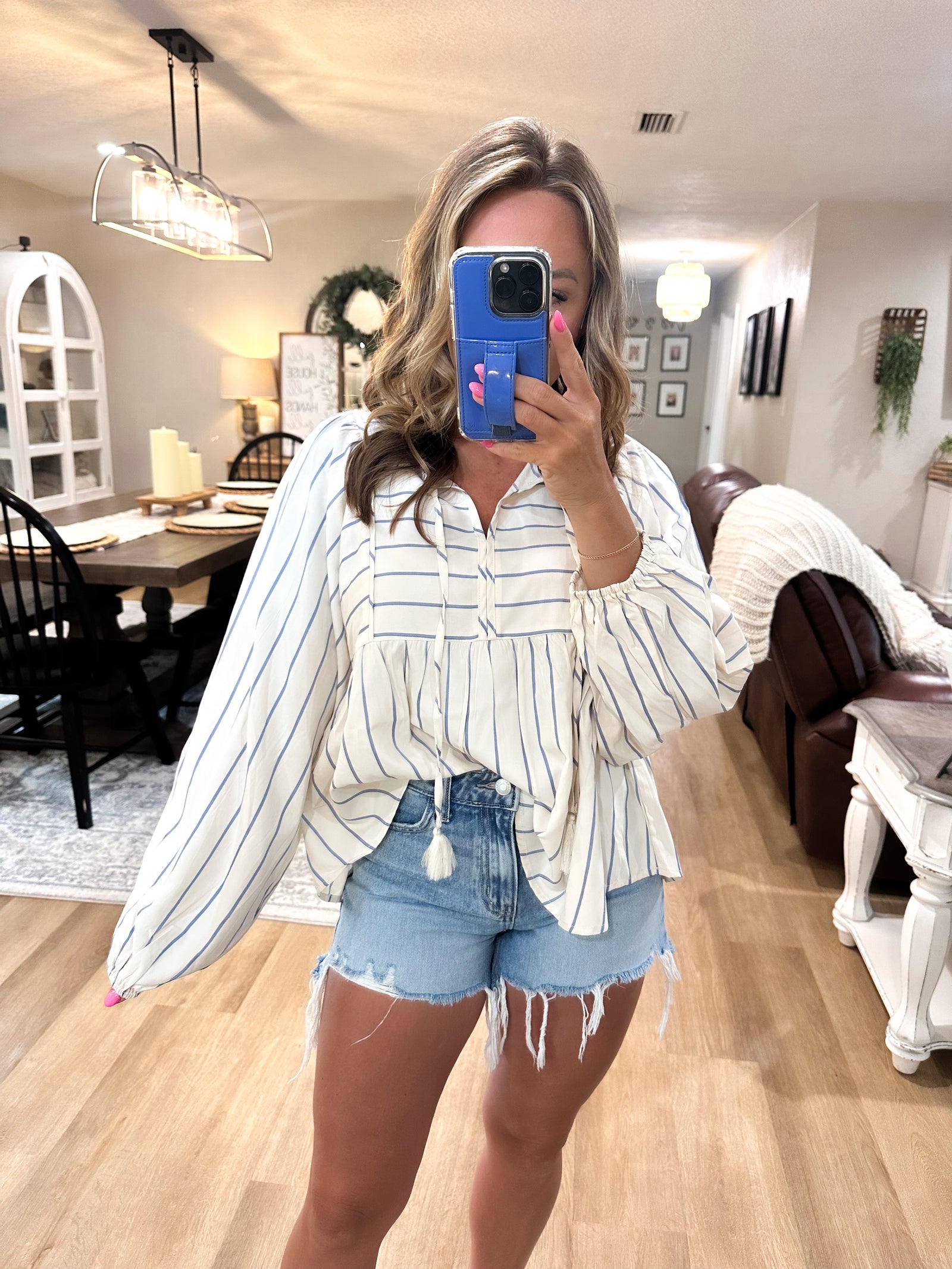 Wanting More Tie Front Striped Top - Blue