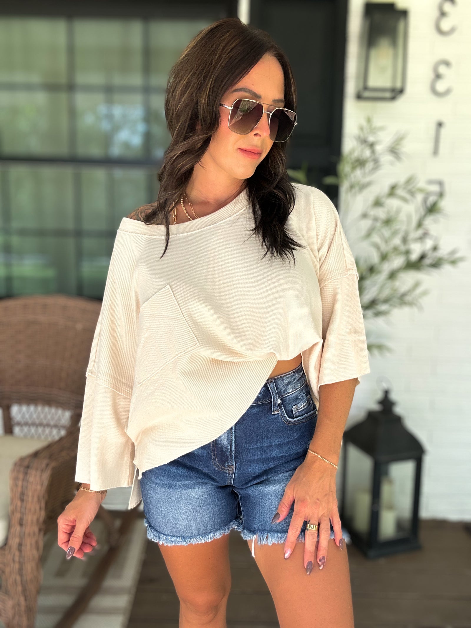 Mandi Mineral Washed Cropped Tee - Bone