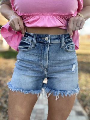 Trey Raw Hem Denim Shorts - Medium Wash
