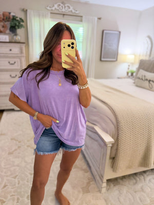 Milo Washed Ribbed Short Boat Neck Tee - Lavender