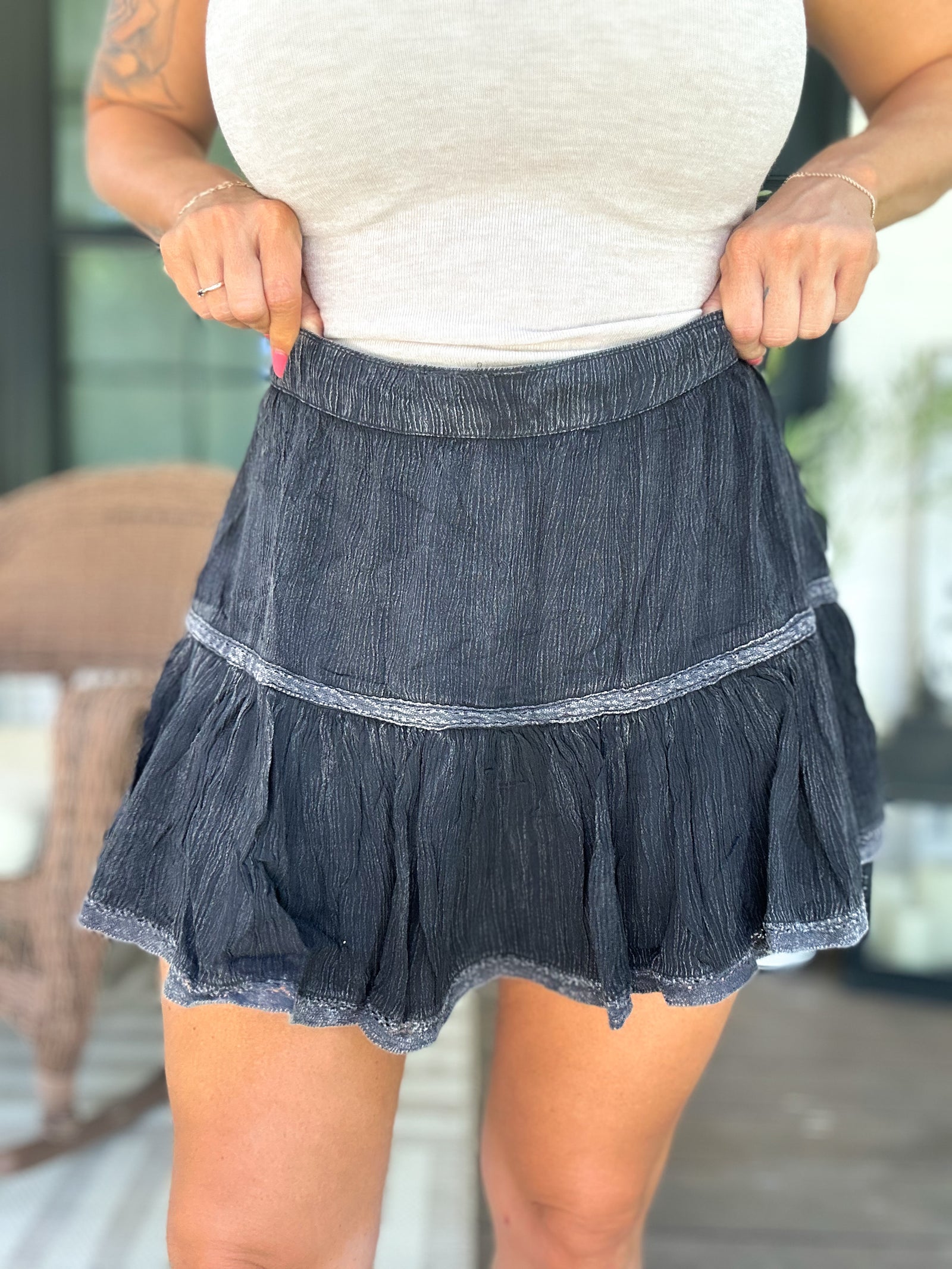 Nora Lace Trim Skort - Black