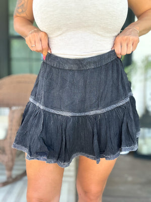 Nora Lace Trim Skort - Black