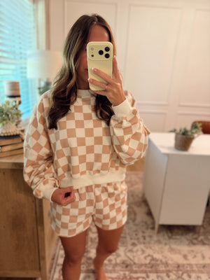 Larissa Checkered Print Shorts - Cream