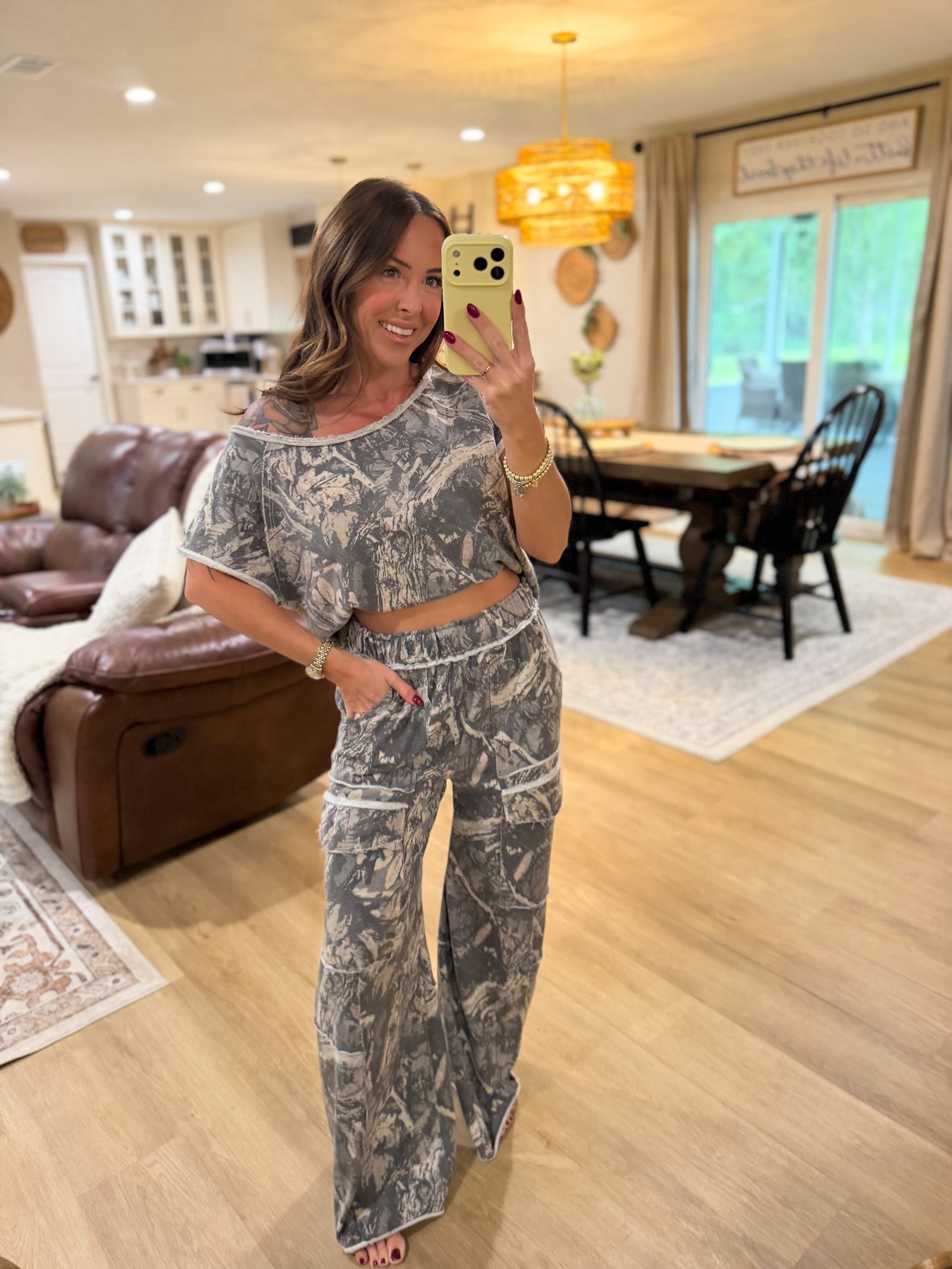 Addyson Mineral Washed Camo Off Shoulder Top