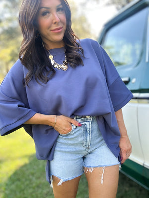 DOORBUSTER - Karli Side Slit Top - Blue Indigo