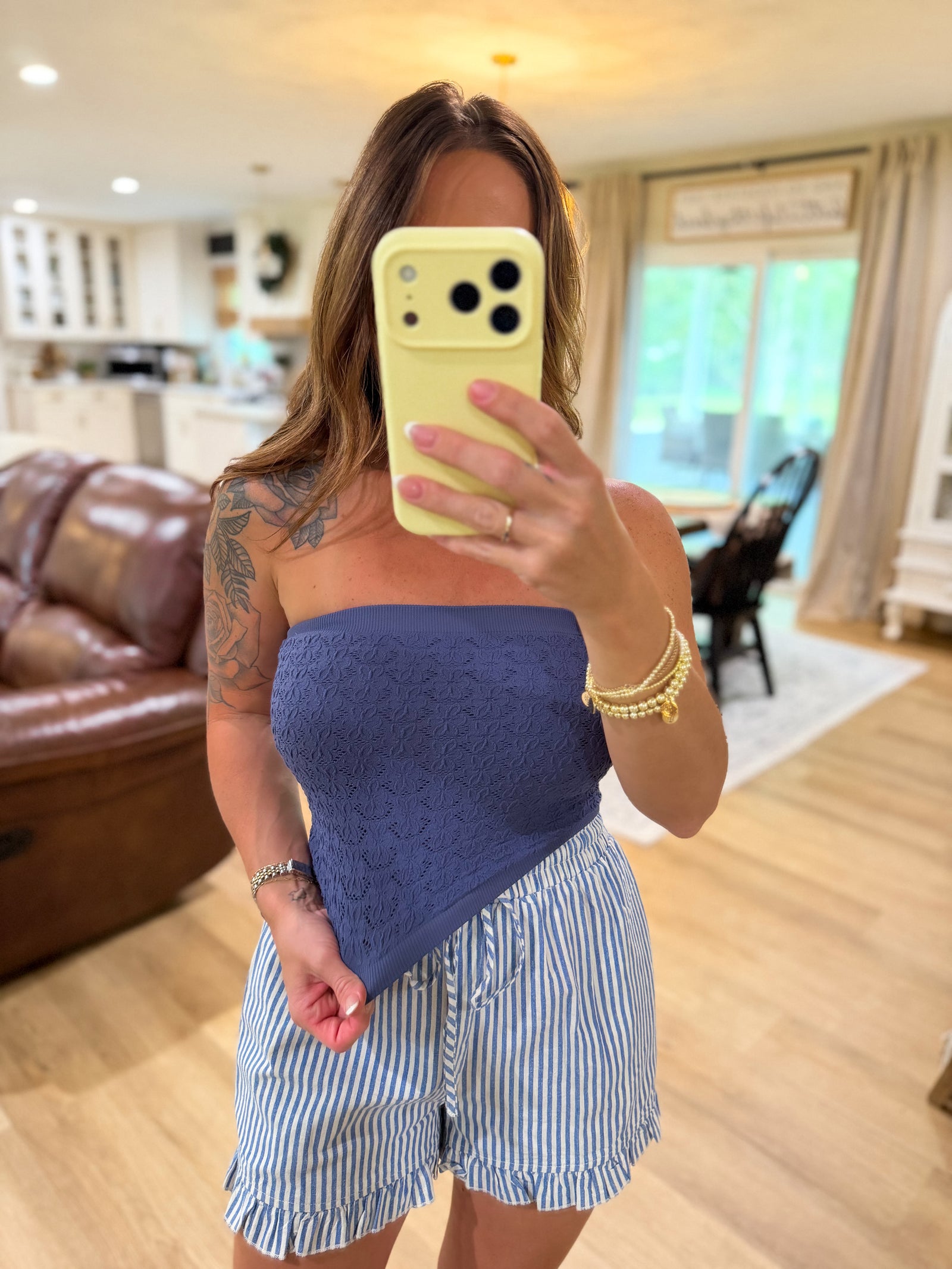 Nanci Floral Lace Tube Top - Navy