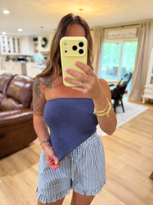 Nanci Floral Lace Tube Top - Navy