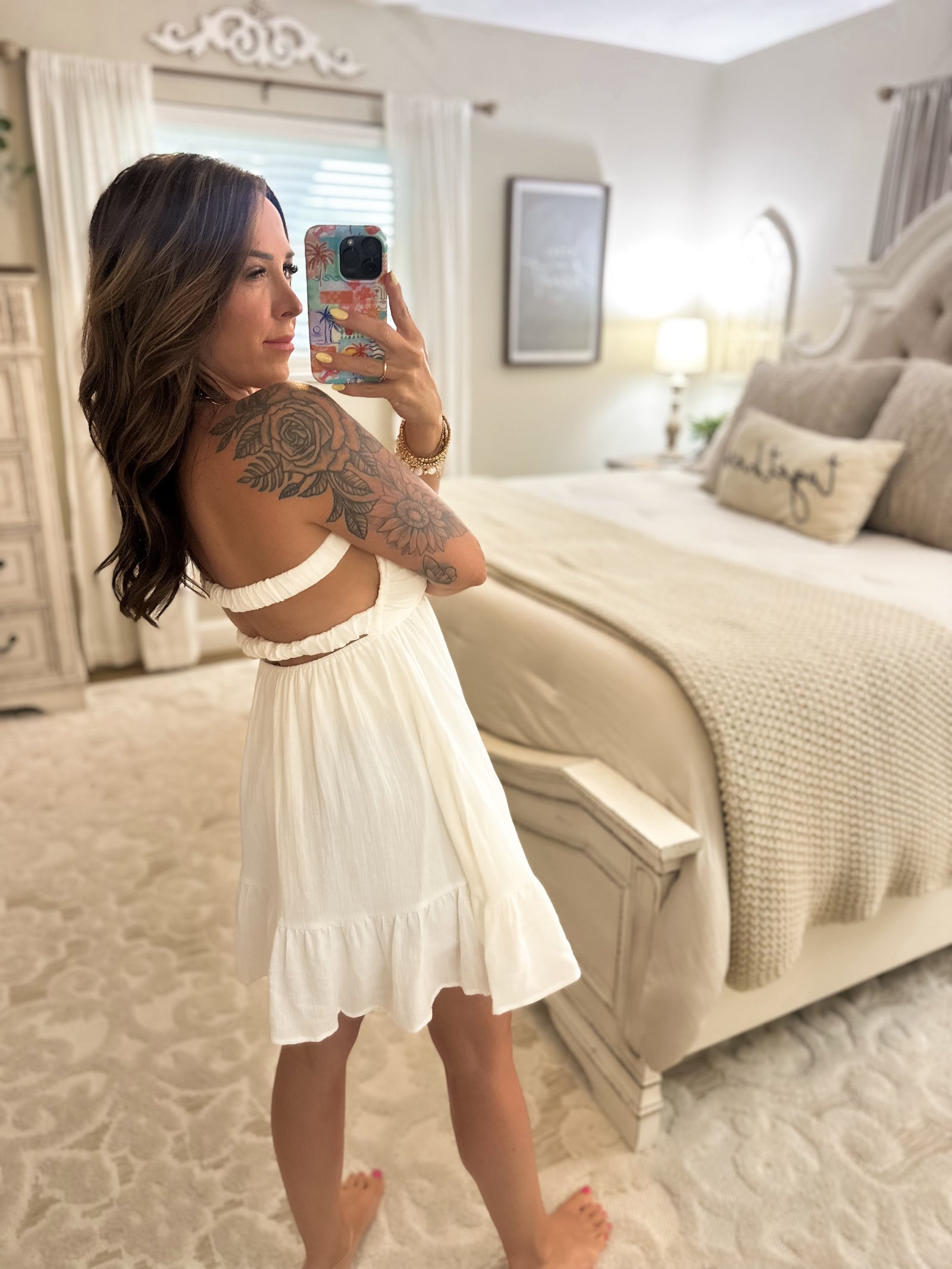 Tatum Strapless Open Back Ruffle Dress - White